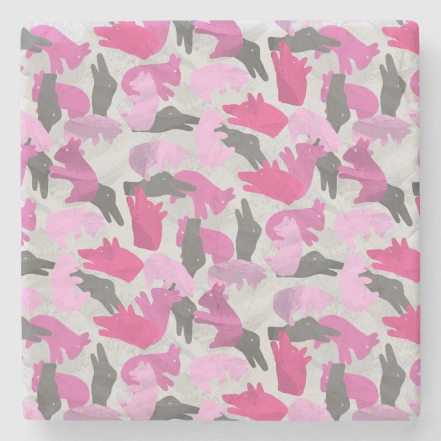 Silhouette Animal Camouflage Pink Stone Coaster (Front)