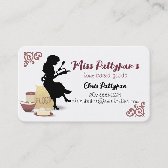 Silhouette baking bakery cooking class pastry chef business card (Front)