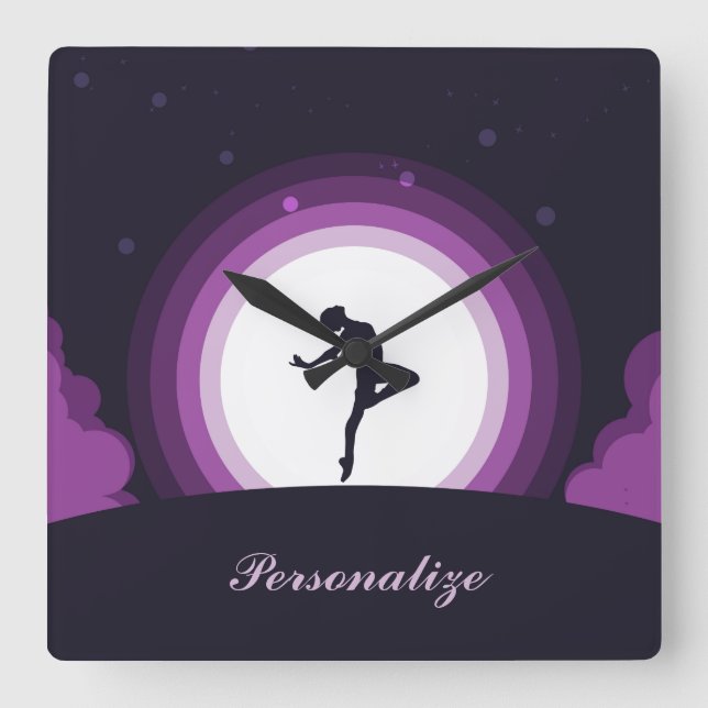 Silhouette Ballet Dancer Surreal Moon Personalise Square Wall Clock (Front)