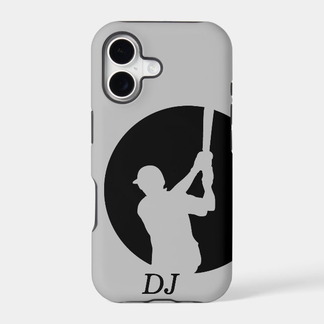 Silhouette Baseball Batter on Silver Monogram (Back)