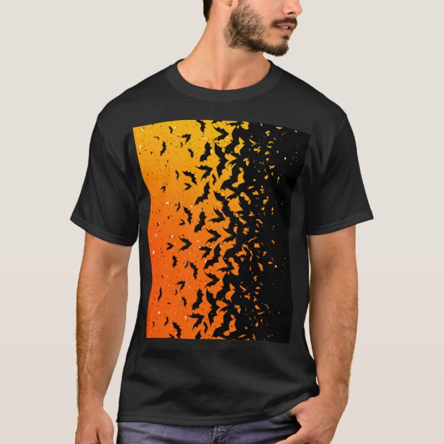 Silhouette Bats Vampire Dracula Halloween Pattern T-Shirt (Front)