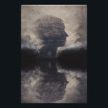 Silhouette Before Colossal Mist Face Poster<br><div class="desc">A lone suited figure stands at the base of an enormous, slowly swirling mass of mist that coalesces into the vague outline of a gigantic human profile facing right. Thick vapor in silver-gray and pale blue curls to suggest forehead, closed eye, nose, and lips on an impossible scale, while cold...</div>