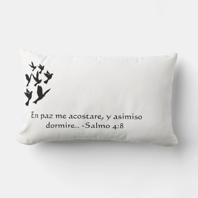 Silhouette birds Psalm 4:8 in spanish Salmos 4:8 Lumbar Cushion (Front)
