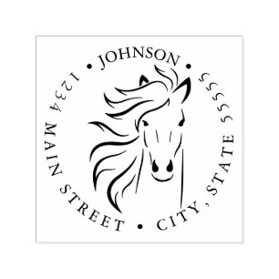 Silhouette Black and White Horse Return Label Self-inking Stamp