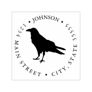 Silhouette Black and White Raven Return Label Self-inking Stamp