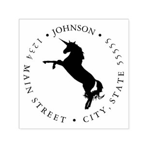 Silhouette Black and White Unicorn Return Label Self-inking Stamp