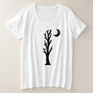 Silhouette Black Barren Tree With Crescent Moon Plus Size T-Shirt