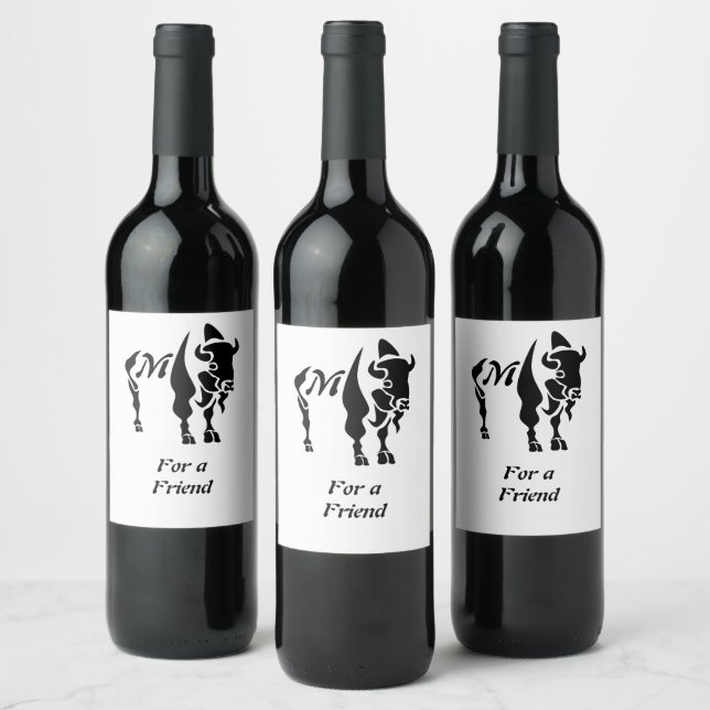 Silhouette Black Buffalo Monogram Wine Label (Bottles)