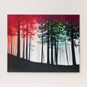 Silhouette Black Forest with Red Colour Invasion Jigsaw Puzzle