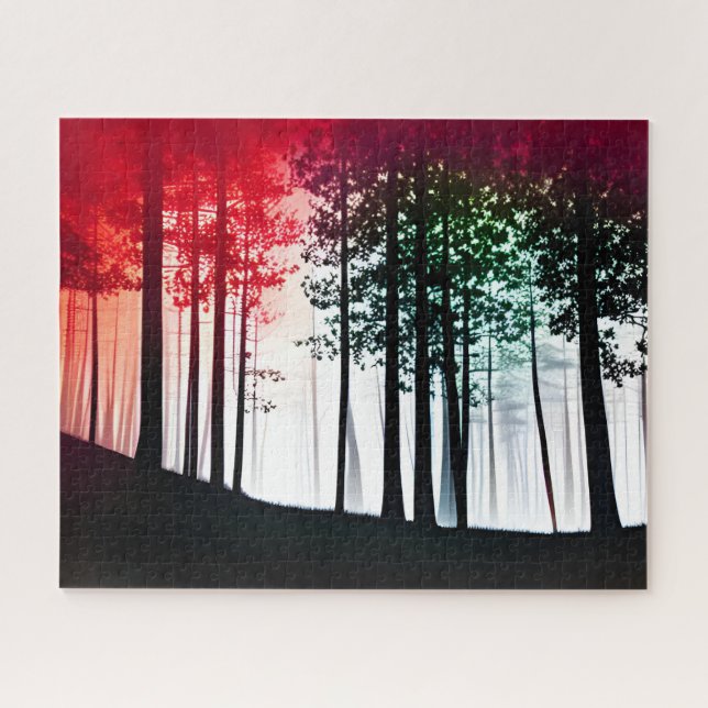 Silhouette Black Forest with Red Colour Invasion Jigsaw Puzzle (Horizontal)
