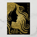 Silhouette Black Gold Quinceañera Save the Date<br><div class="desc">This Quinceañera save the date card is modern, chic and luxurious; it features a gorgeous female, girl, woman silhouette made out of tiny gold hearts. All save the date details in real foil make it elegant and sophisticated. Customizable black background adds to the design and complements the rose gold real...</div>