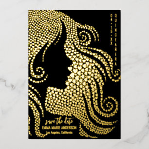 Silhouette Black Gold Quinceañera Save the Date