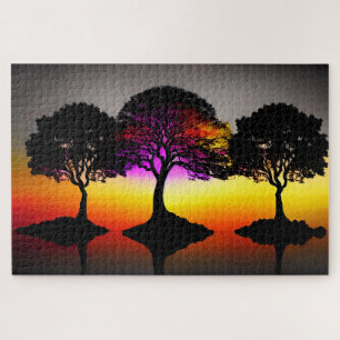 Silhouette Black Trees and Colourful Sunset Jigsaw Puzzle