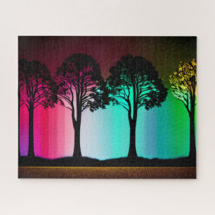 Silhouette Black Trees with Pastel Color Backdrop Jigsaw Puzzle