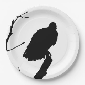 Silhouette Black & White Vulture Bird of Prey Paper Plate