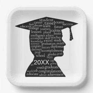 Silhouette Boy Graduate on White Paper Plate