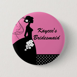 Silhouette Bride Bridal Party Bridesmaid Button