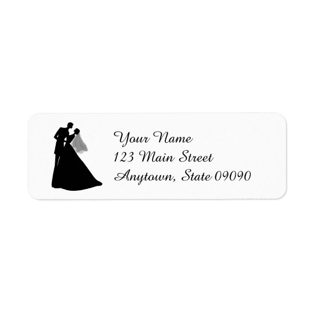 Silhouette Bride & Groom Address Label (Black) (Front)