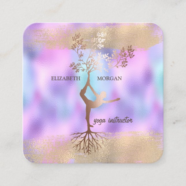 Silhouette Brush Stroke Holographic Iridescent Square Business Card (Front)