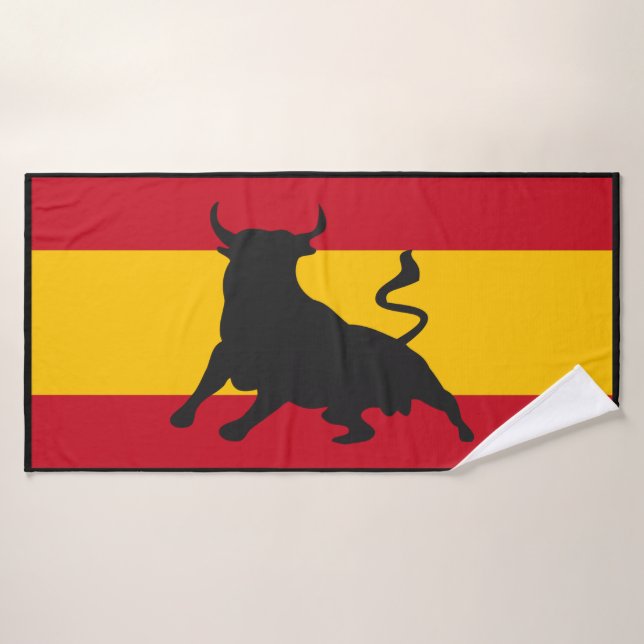 Silhouette Bull On Spanish Flag Bath Towel (Bath Towel)