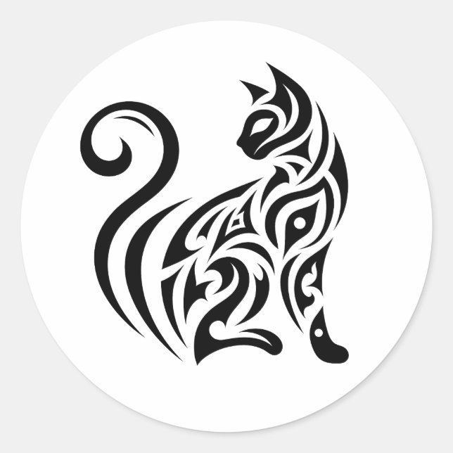 Silhouette Cat, Line Art, Minimalist Classic Round Sticker (Front)