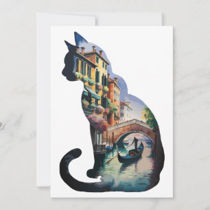 Silhouette cat painting art in Italy Invitation