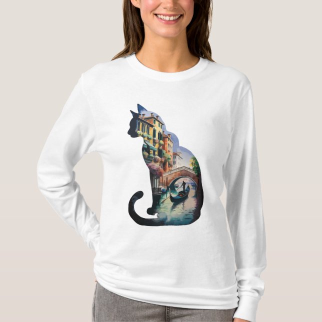 Silhouette cat painting art in Italy  T-Shirt (Front)