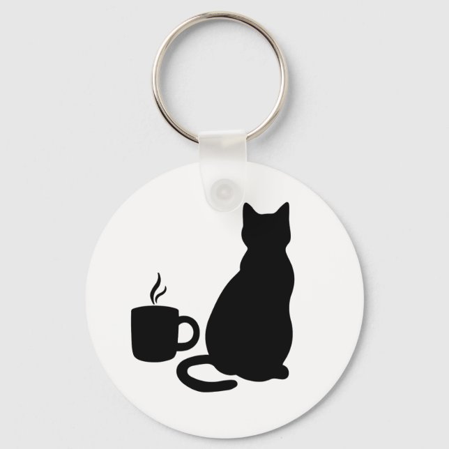 Silhouette Catful Coffee Art DesignK eychain Key Ring (Front)