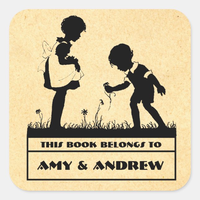 Silhouette children's bookplate square sticker (Front)