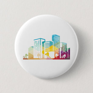 silhouette cityscape building icon colour city 6 cm round badge