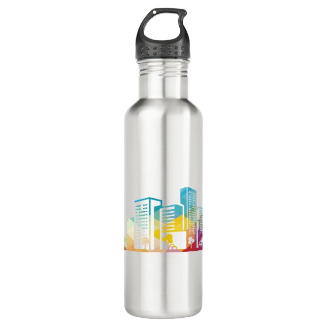 silhouette cityscape building icon colour city 710 ml water bottle (Front)