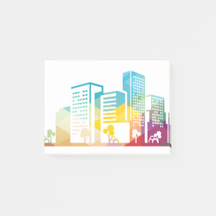 silhouette cityscape building icon colour city post-it notes