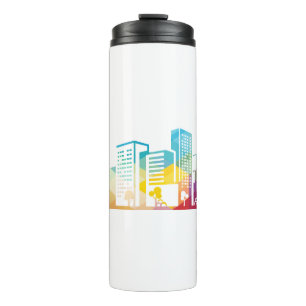 silhouette cityscape building icon colour city thermal tumbler