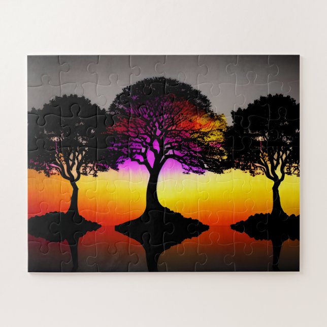 Silhouette Colourful Sunset Art Jigsaw Puzzle (Horizontal)
