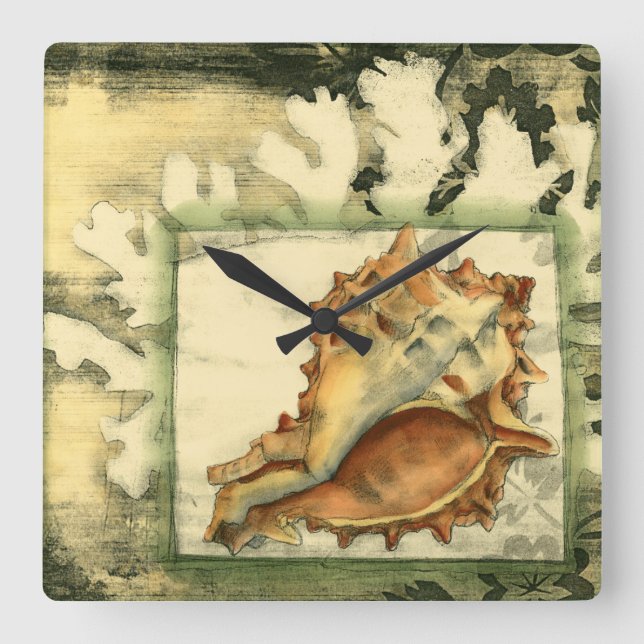 Silhouette Conch Shell Square Wall Clock (Front)