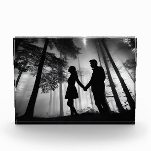Silhouette Couple Beach Sunset Love Black & White Photo Block