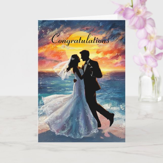 Silhouette Couple Personalised Wedding Card (Orchid)