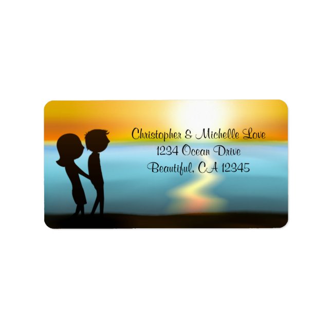 Silhouette Couple Sunset Beach Address Label (Front)