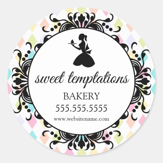Silhouette Cupcake Lady Bakery Packaging Classic Round Sticker (Front)