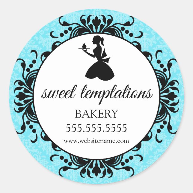 Silhouette Cupcake Lady Bakery Packaging Classic Round Sticker (Front)