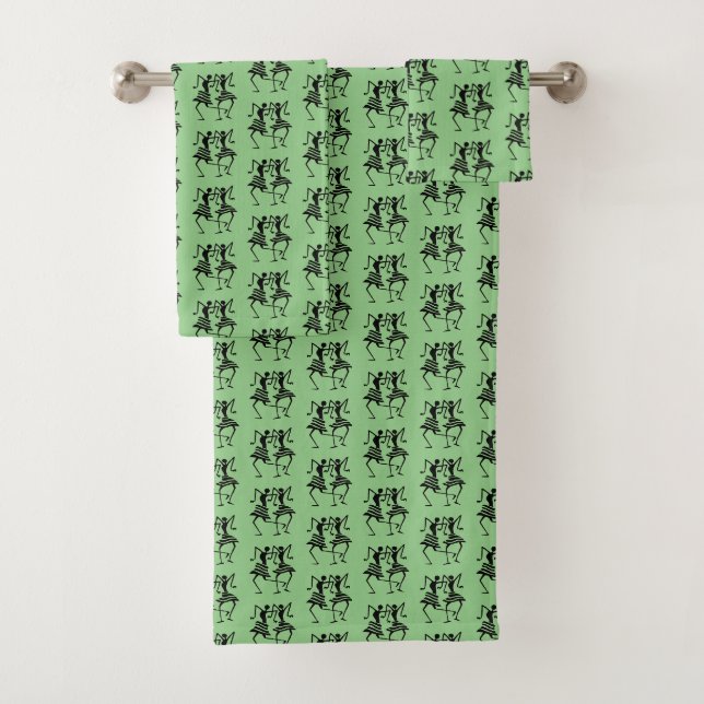 Silhouette Dancers on Green Background  Bath Towel Set (Insitu)