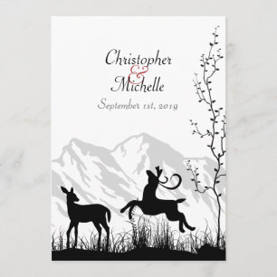 Silhouette Deer and Mountains Wedding Invitaiton Invitation