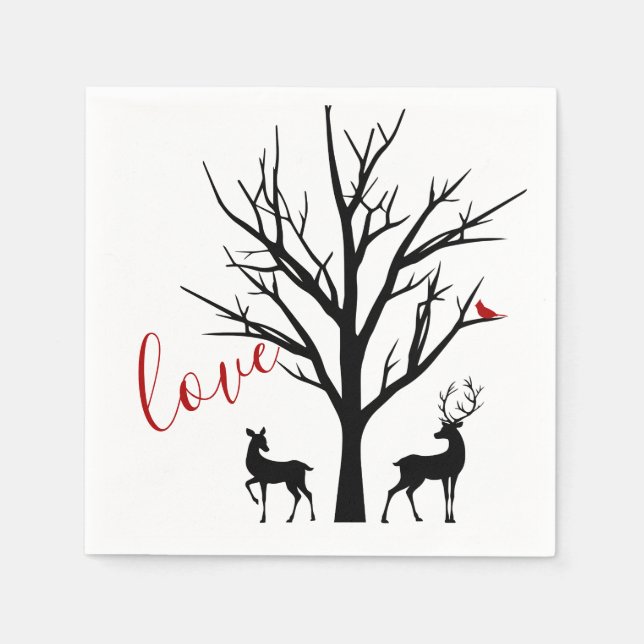 Silhouette Deer Couple in Love Winter Napkin (Front)