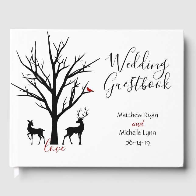 Silhouette Deer Couple Winter Love Wedding Guest Book (Front)