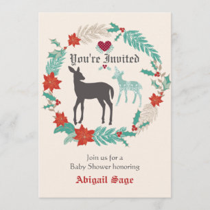 Silhouette Deer Folk Art Winter Baby Shower Invitation