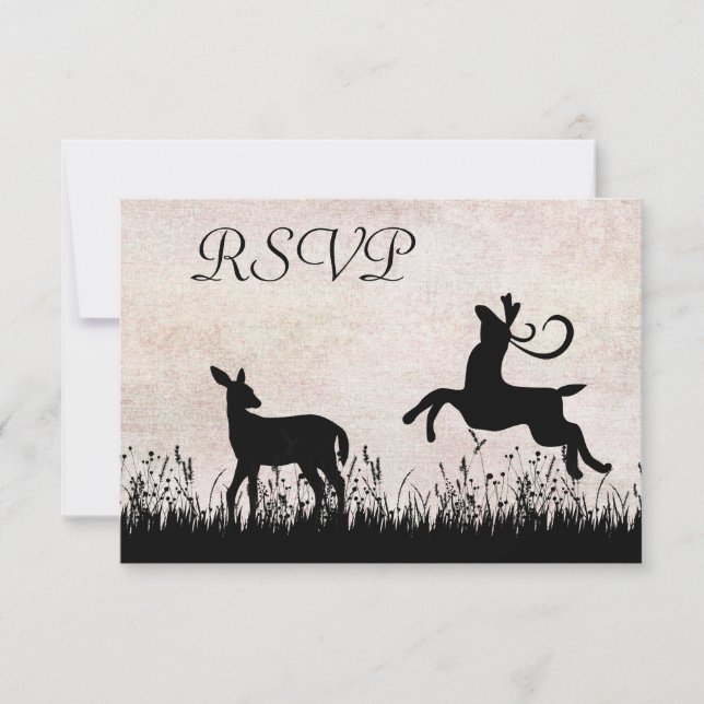 Silhouette Deer in Meadow Wedding RSVP Card (Front)