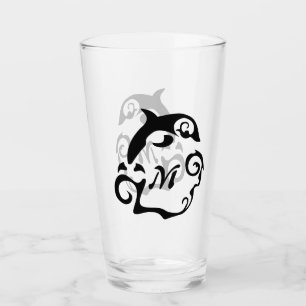 Silhouette Dolphin in a Black Sea Wave Glass