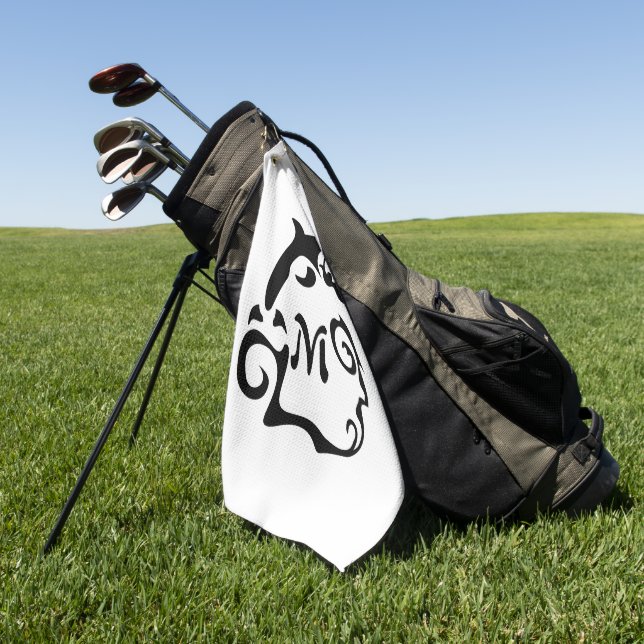 Silhouette Dolphin in a Black Sea Wave Golf Towel (Green)