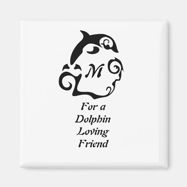 Silhouette Dolphin in a Black Sea Wave Monogram Magnet (Front)