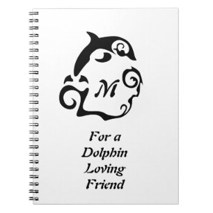 Silhouette Dolphin in a Black Sea Wave Monogram Notebook